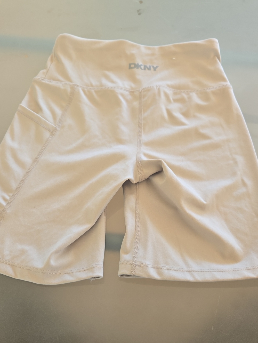 DKNY White High-Waist Bike Shorts with Side Pocket